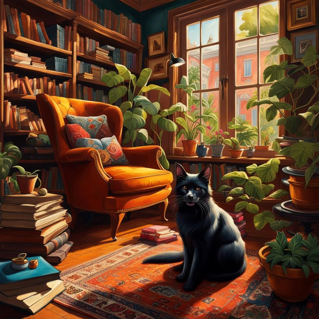 Cozy Dog in Maximalist Flat with Books