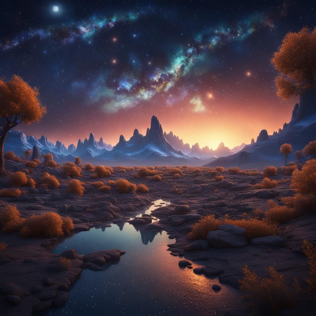 Majestic Starry Night Sky in Detailed Matte Painting
