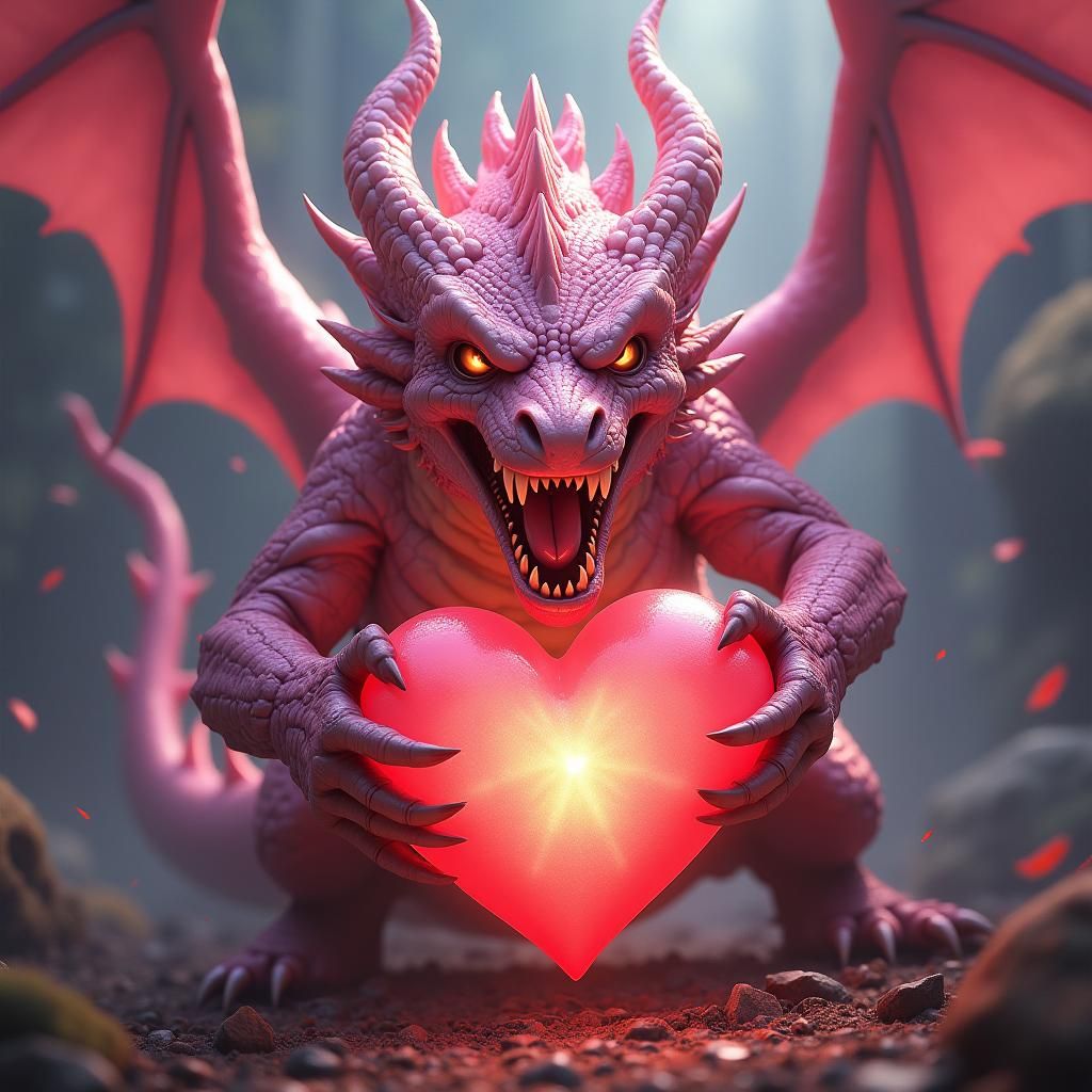 Pink Dragon Protecting Heart in Dynamic Concept Art