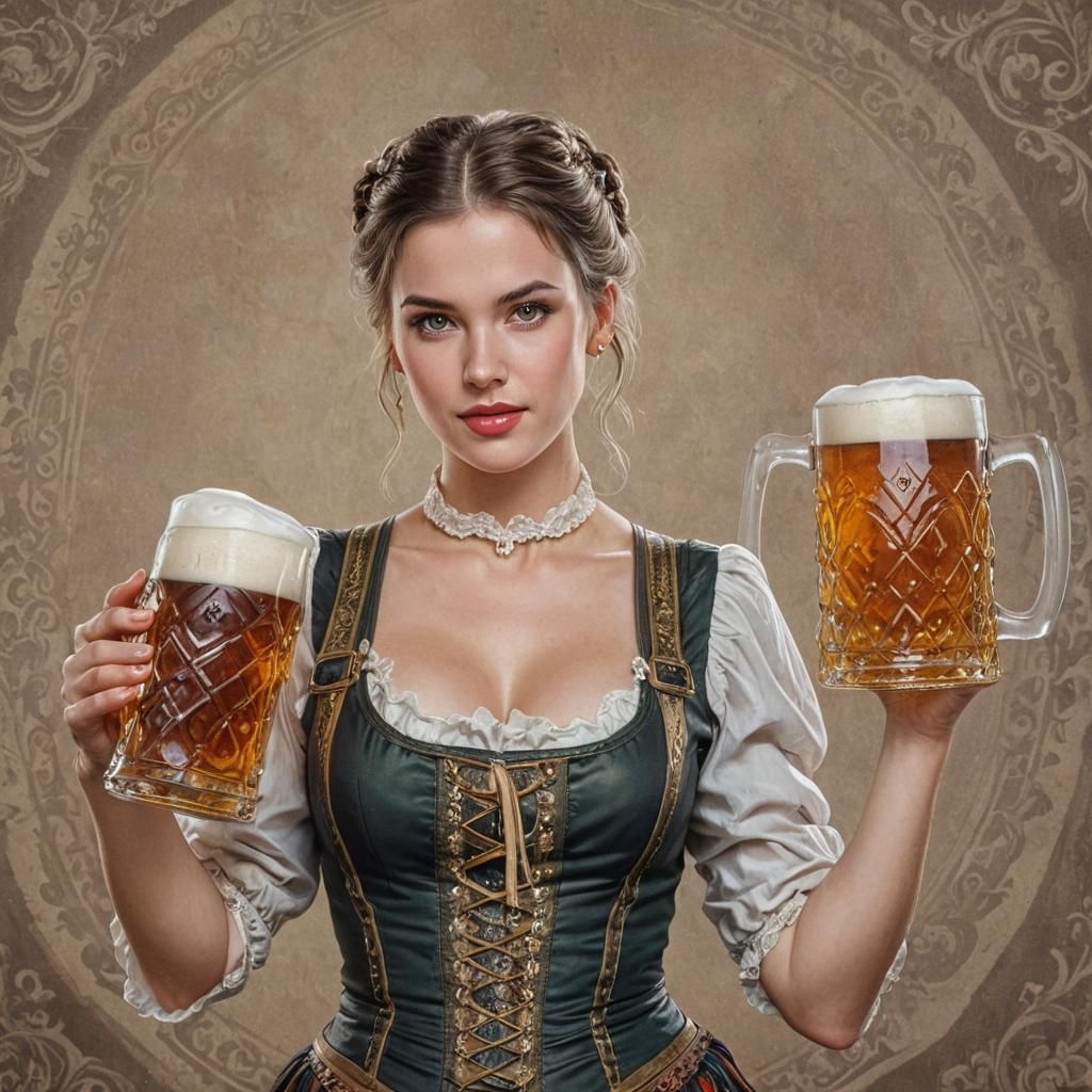 Bavarian Woman Serving Beer in Beer Hall, Concept Art