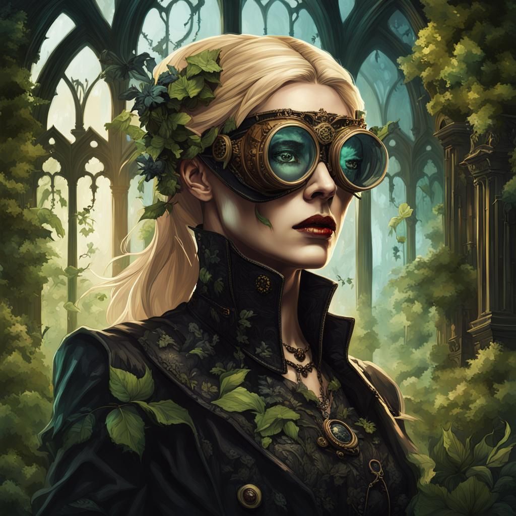 Steampunk Vampire in Gothic Mansion: Hyperrealistic Splash A...