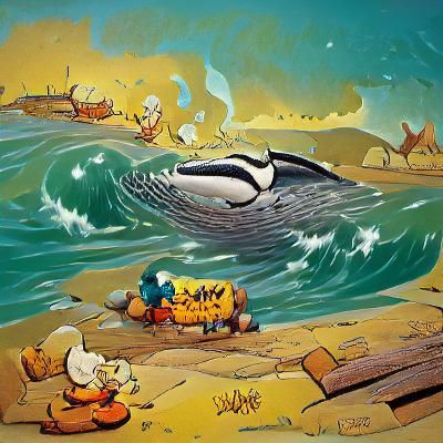 Stranded Whale in Cartoon Style