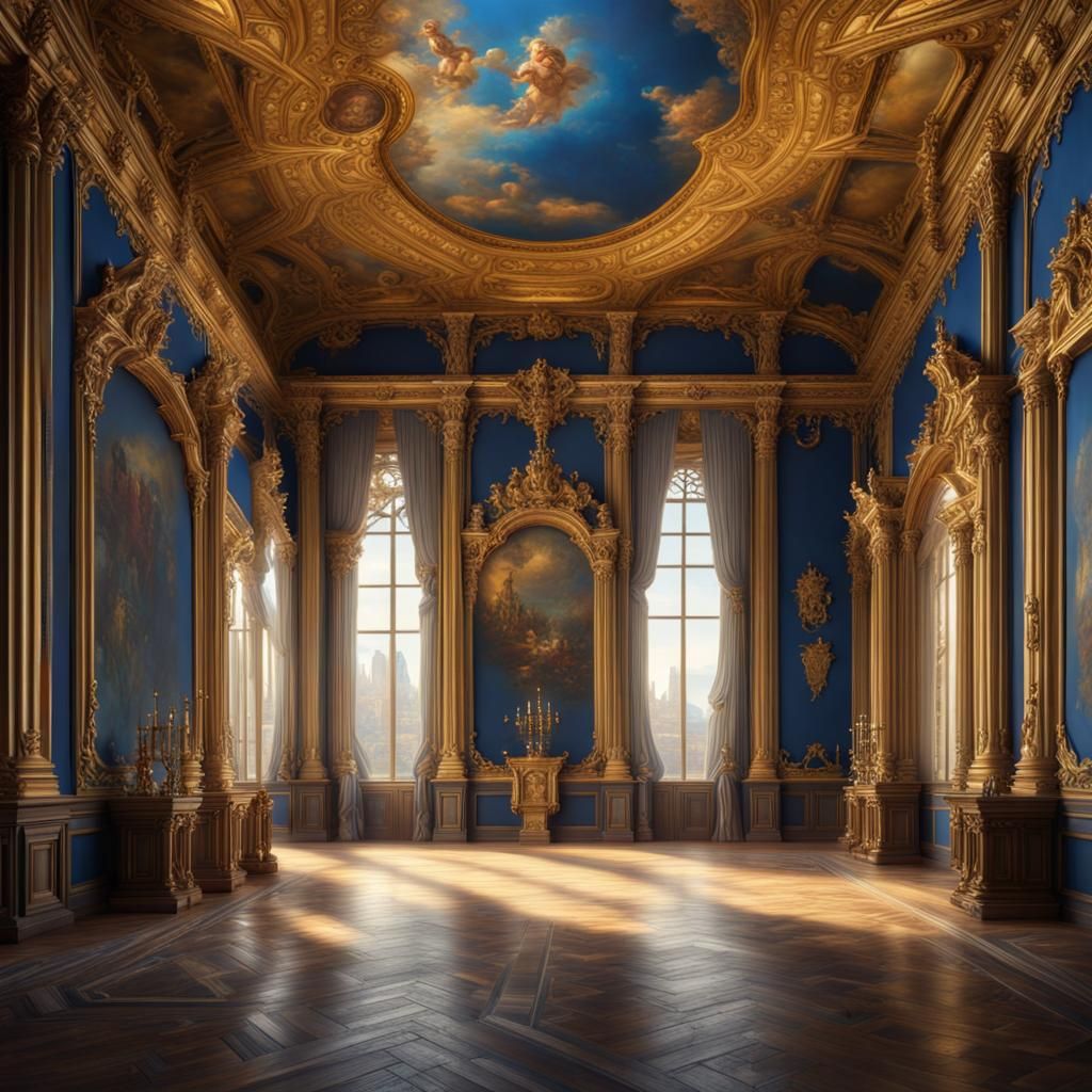 Ornate Baroque Room with Golden Columns