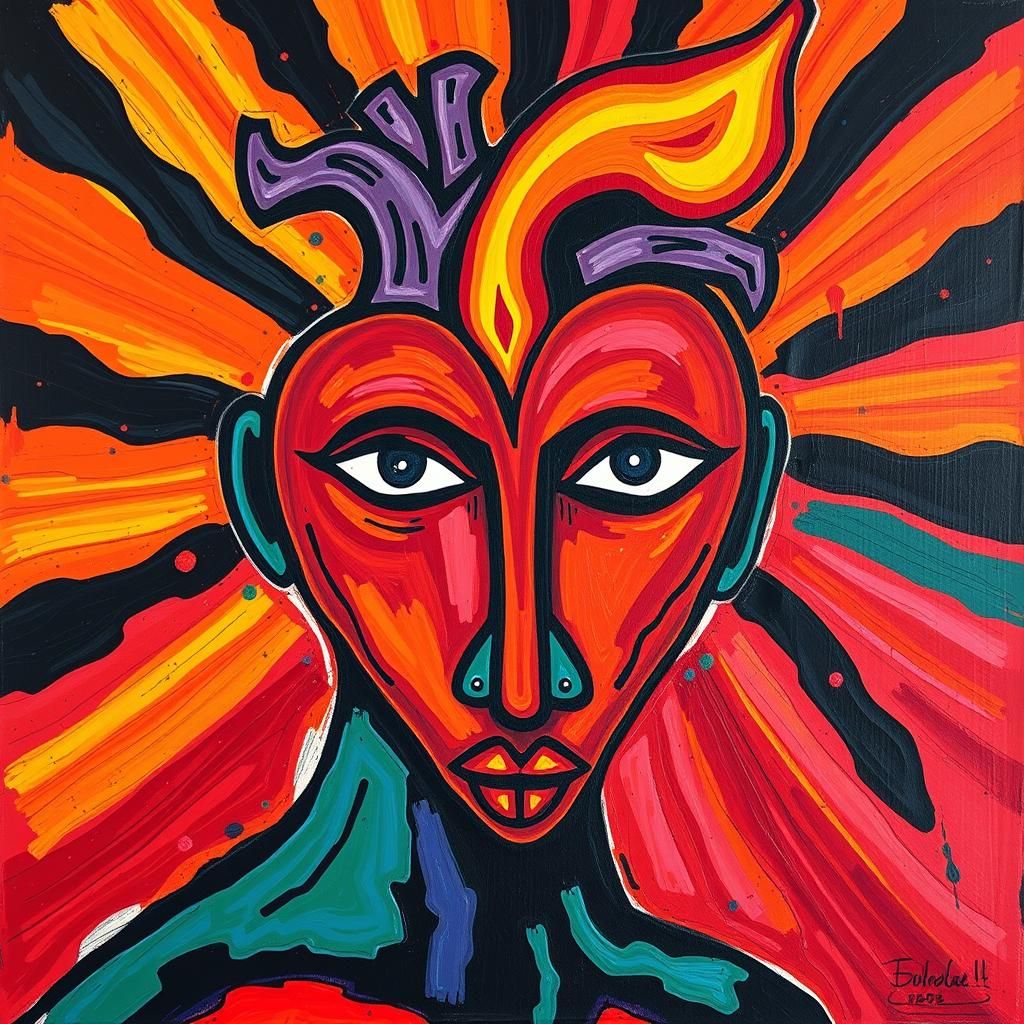 Burning Heart in Ndebele Art Style