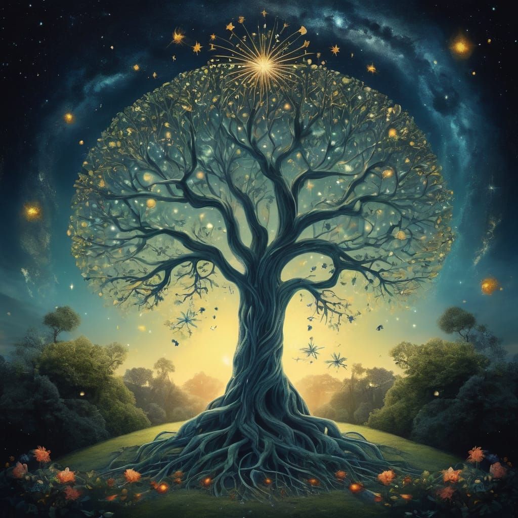 Celestial Tree of Life in Surreal Garden