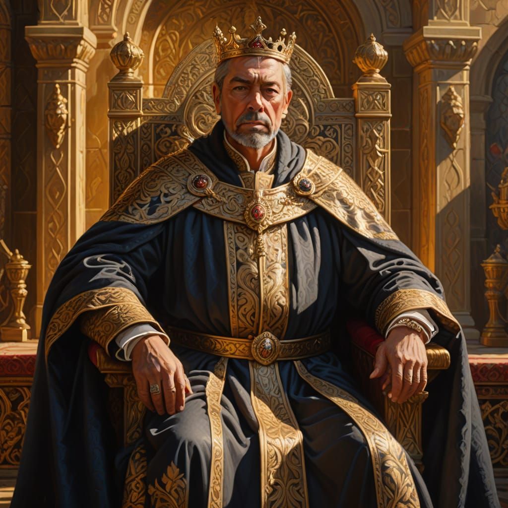 Majestic King Reigns Supreme in Ornate Castle Setting