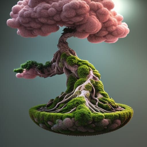 Fantasy Bonsai Tree in Soap Bubble, Digital Art