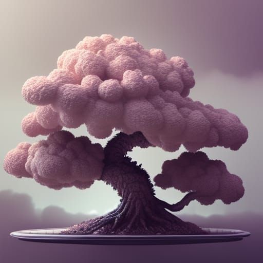 Fantasy Bonsai Tree in Soap Bubble, Digital Illustration