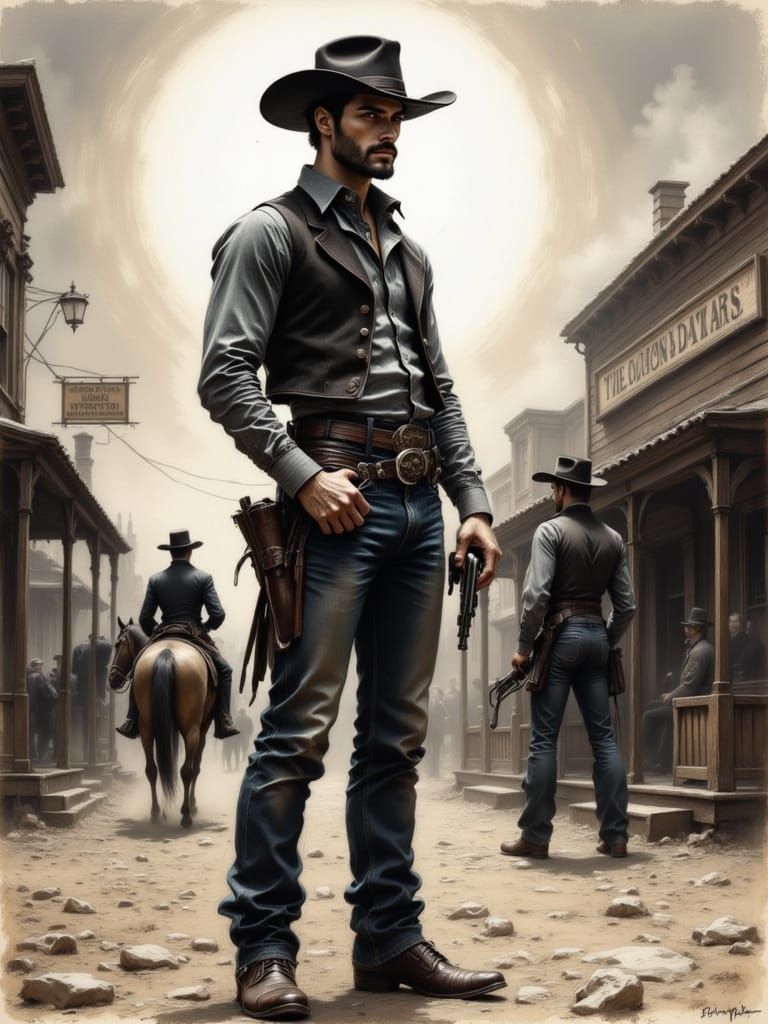 Tense Wild West Showdown in Sepia-Toned Glory