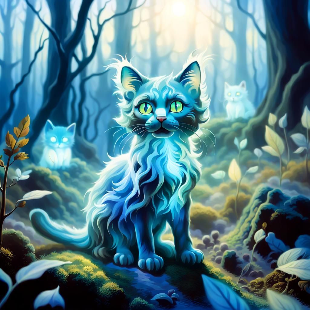 Ethereal Kitten in Misty Forest: Surrealist Close-Up