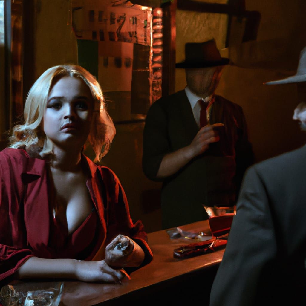 Detective in Dark Bar with Blonde Woman