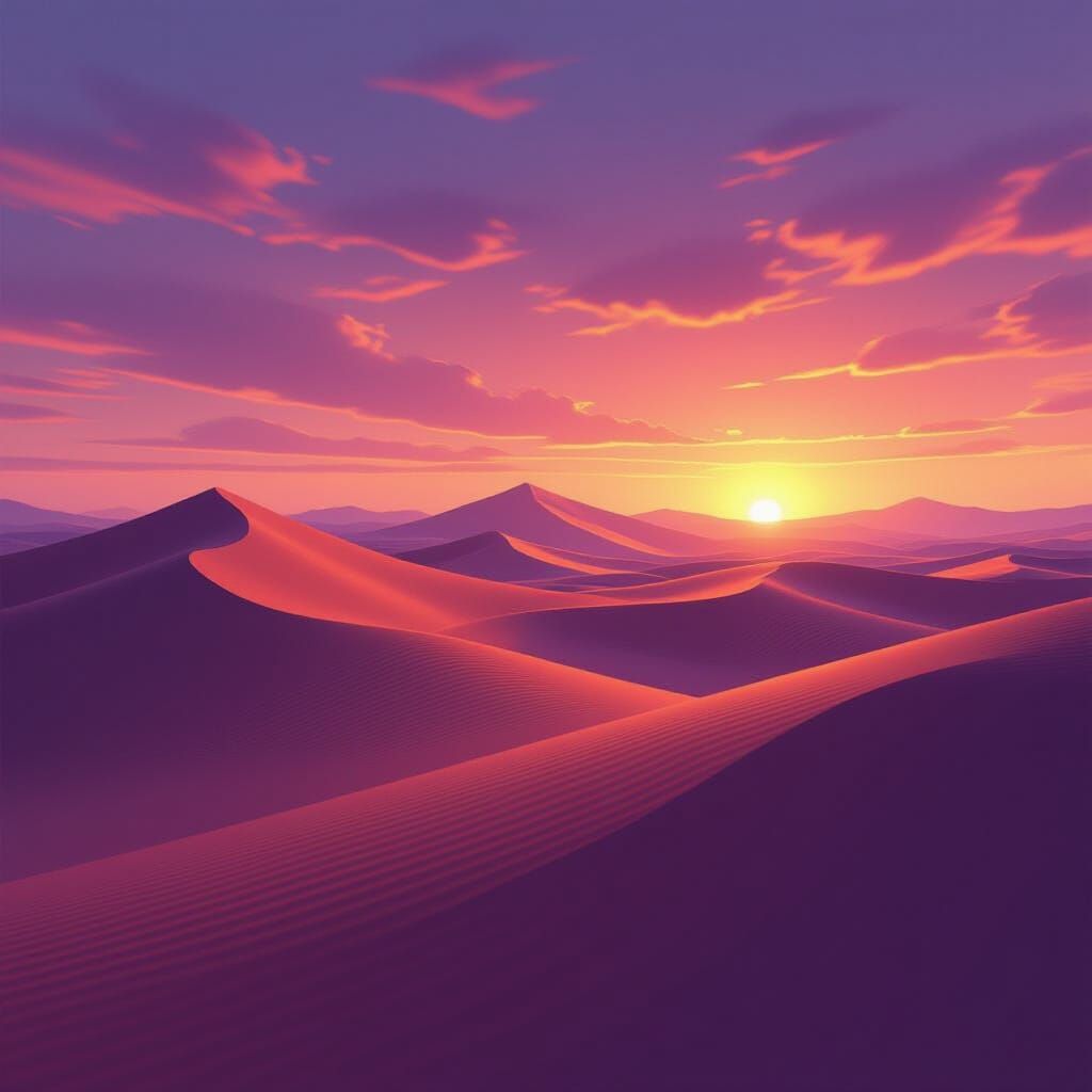 Purple and Golden Desert Landscape in Digital Art Style