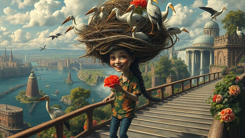 Hieronymus Bosch Style Floating City Utopia