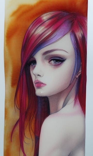 Shy Cowgirl Portrait in Watercolor and Ink