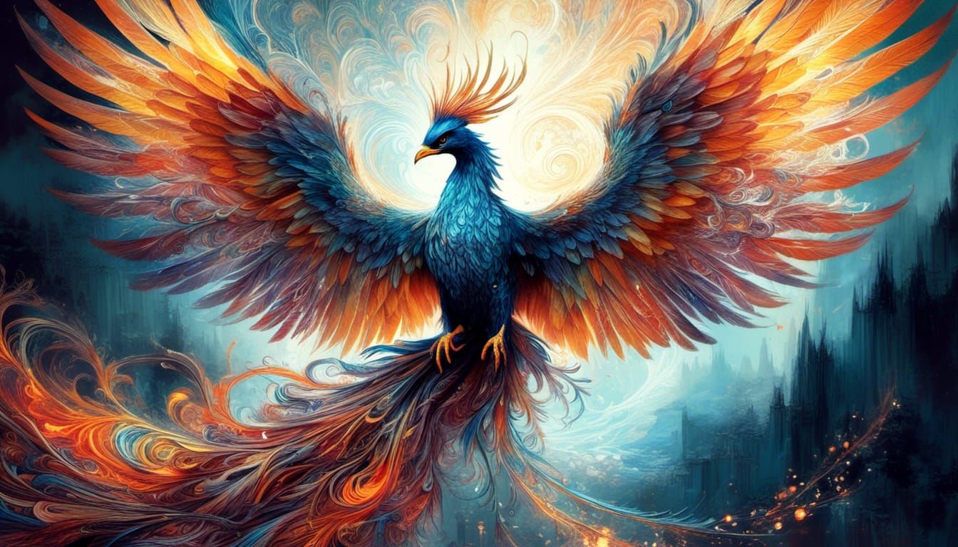 Iridescent Phoenix with Shimmering Wings