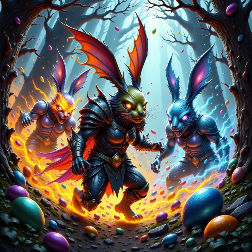 Heroic Bunnies Battle Zombie Eggs with Elemental Attacks