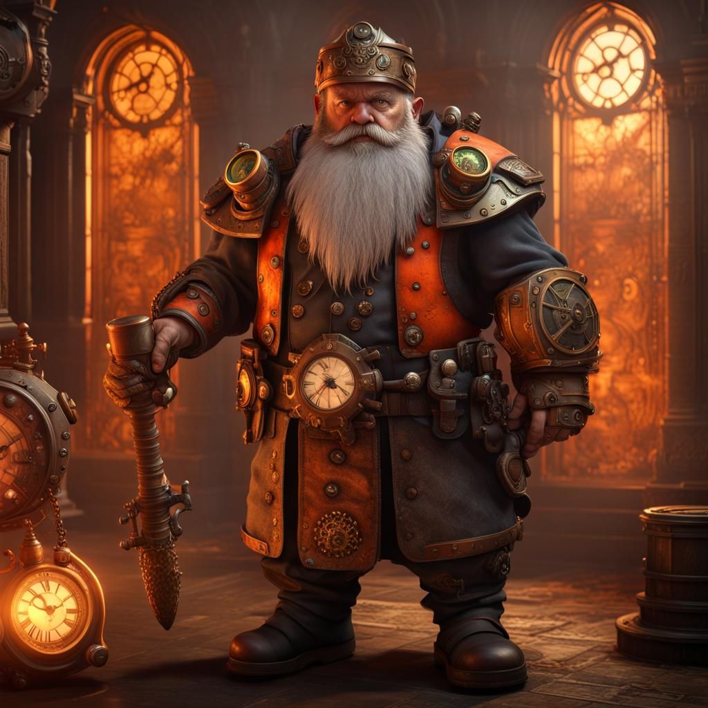 Steampunk Dwarf Warrior in Temple