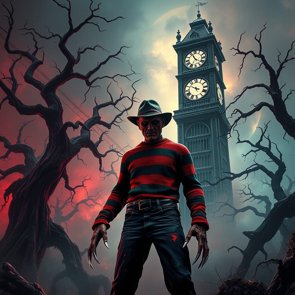 Gothic Freddy Krueger in a Surreal Dreamscape