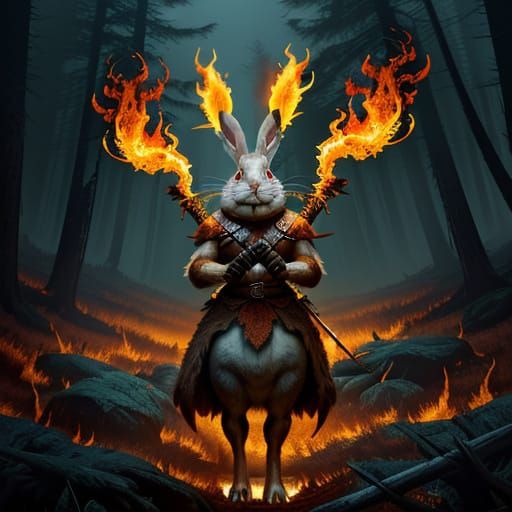Enraged Rabbit Wields Blazing Elemental Swords in Ethereal F...