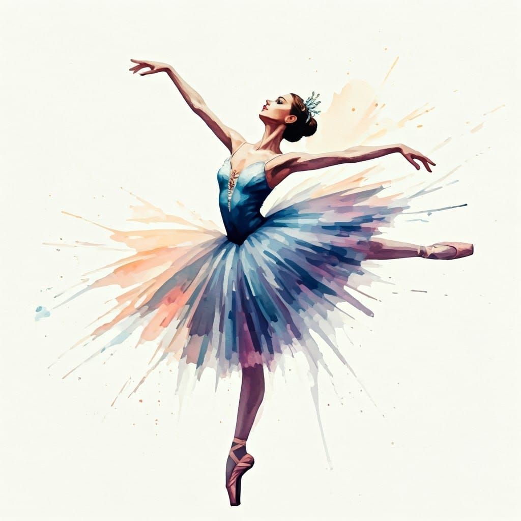 Ethereal Ballerina in Watercolor, Ethereal Mid-Air Dance