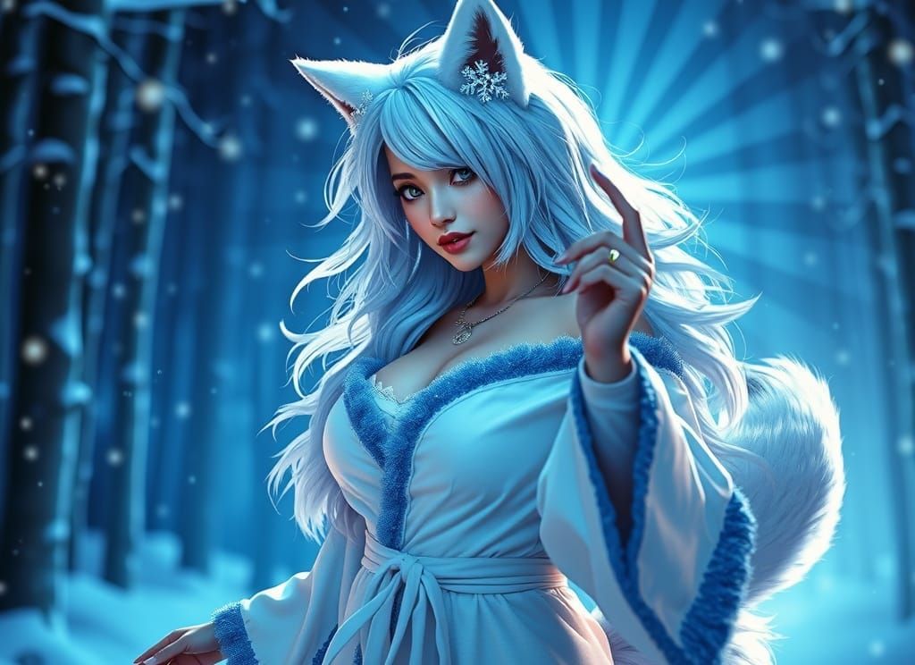 Provocative Fox-Girl Dances in Blizzard: 3D Digital Art