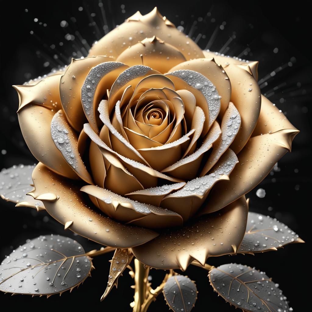 Gold Rose with Diamonds in Selective Color Art