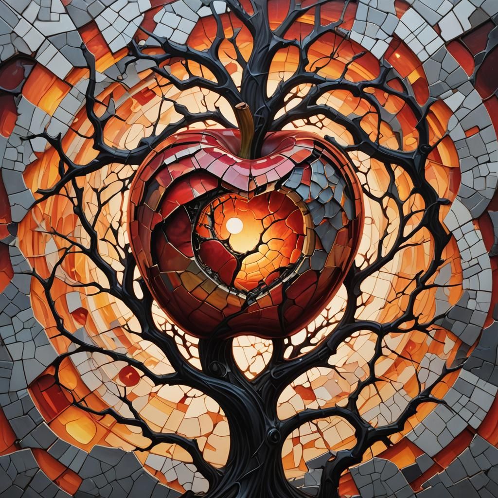 Surreal Cracked Apple with Glowing Inner World