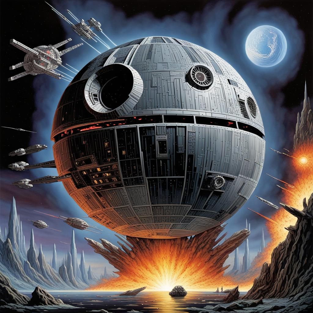 Death Star Under Attack by Borg Cube