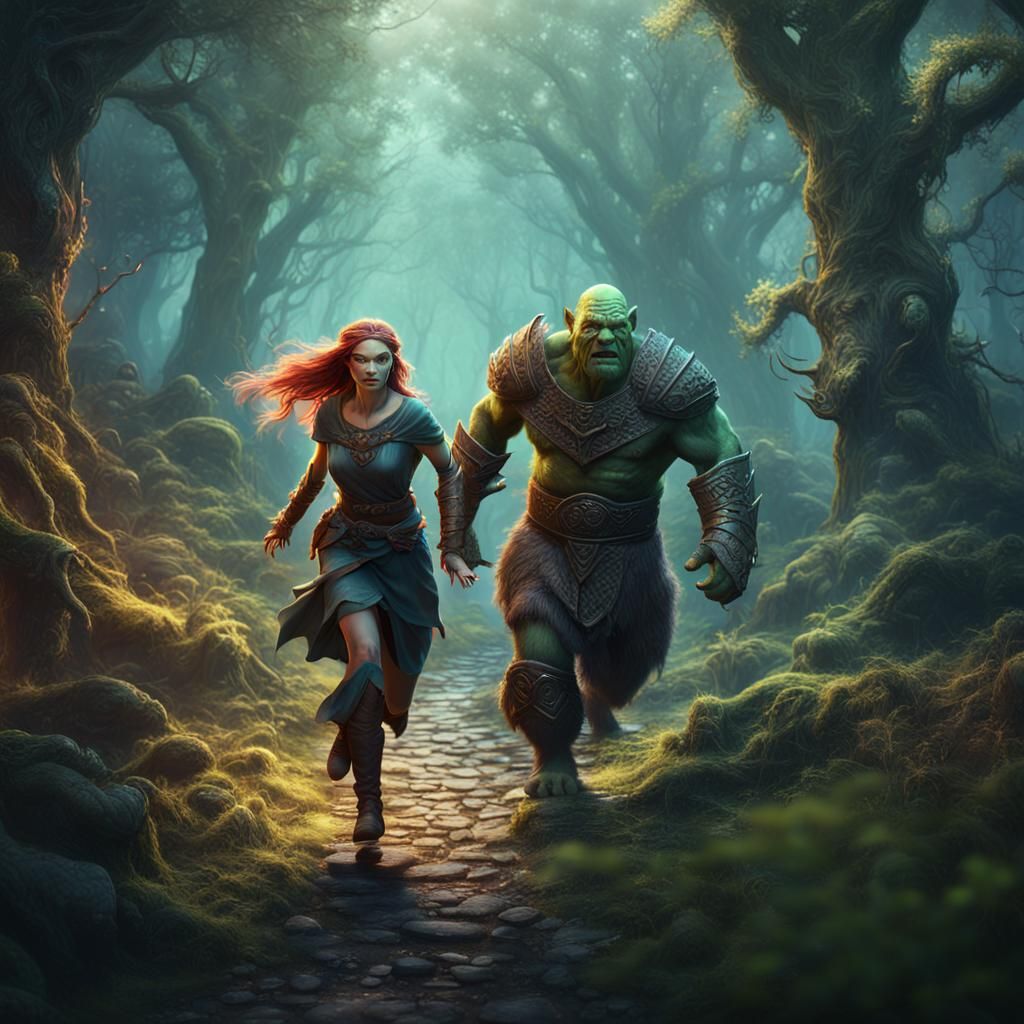 Celtic Princess and Orc in Magical Forest