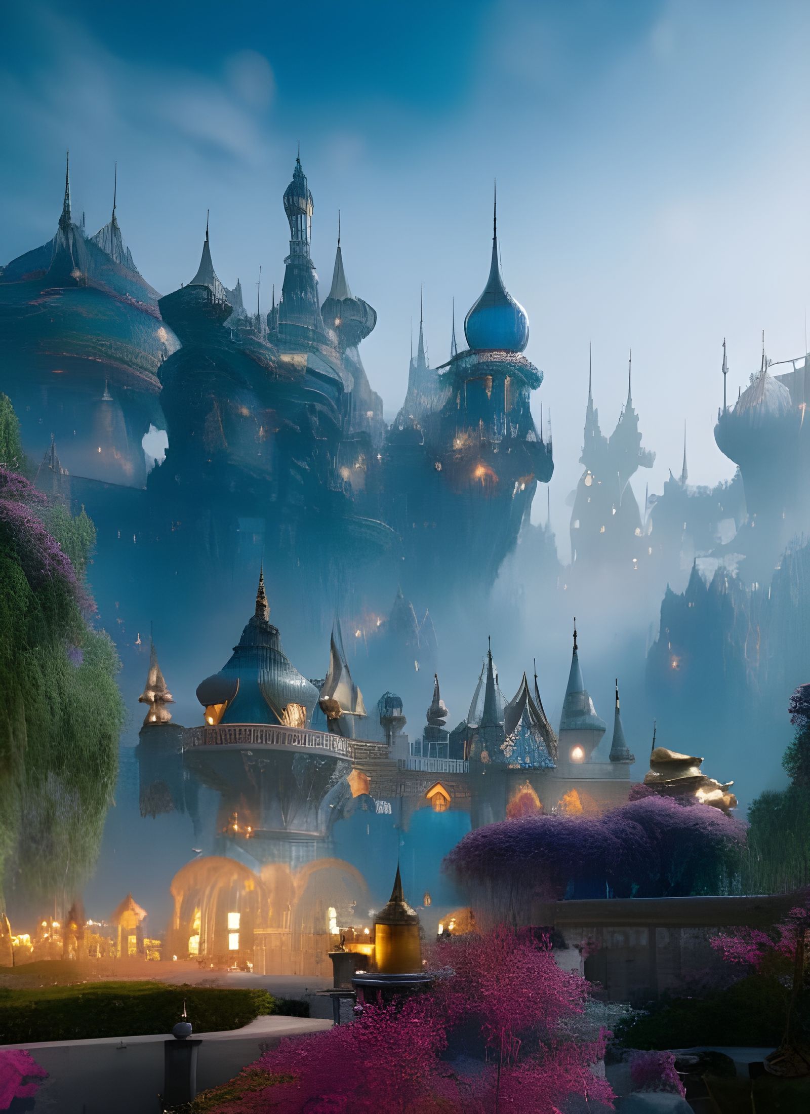 Magic Teacup Castle: Vibrant Matte Painting in 8k