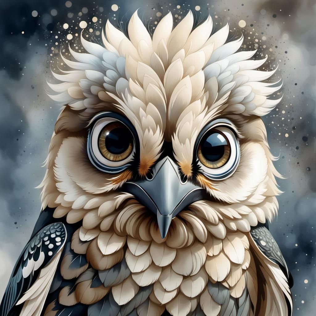 Sparkling-Eyed Bird Portrait in Classical Style