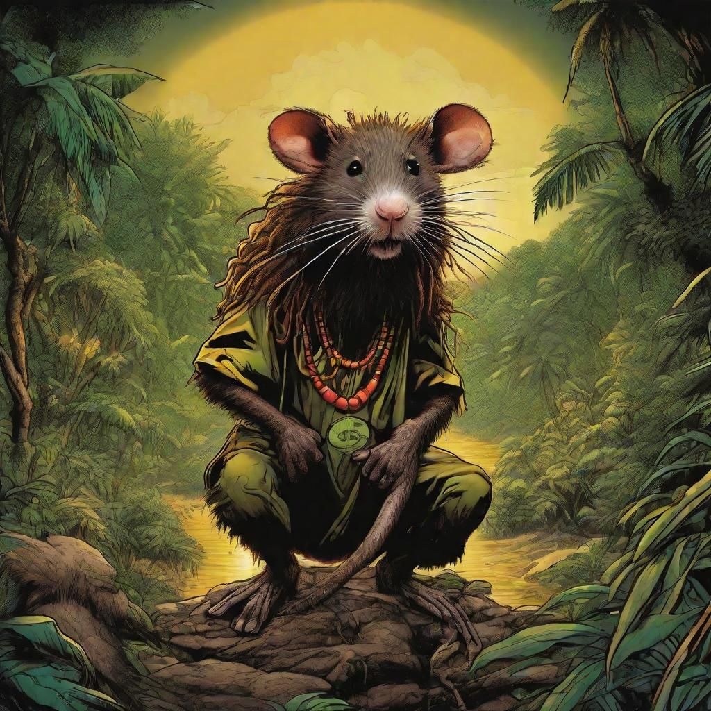 Rastafarian Mouse in Comic Book Art Style