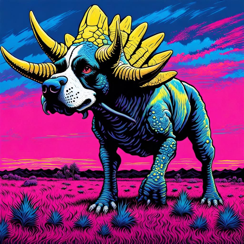 Springer Spaniel as Triceratops in Impasto Style