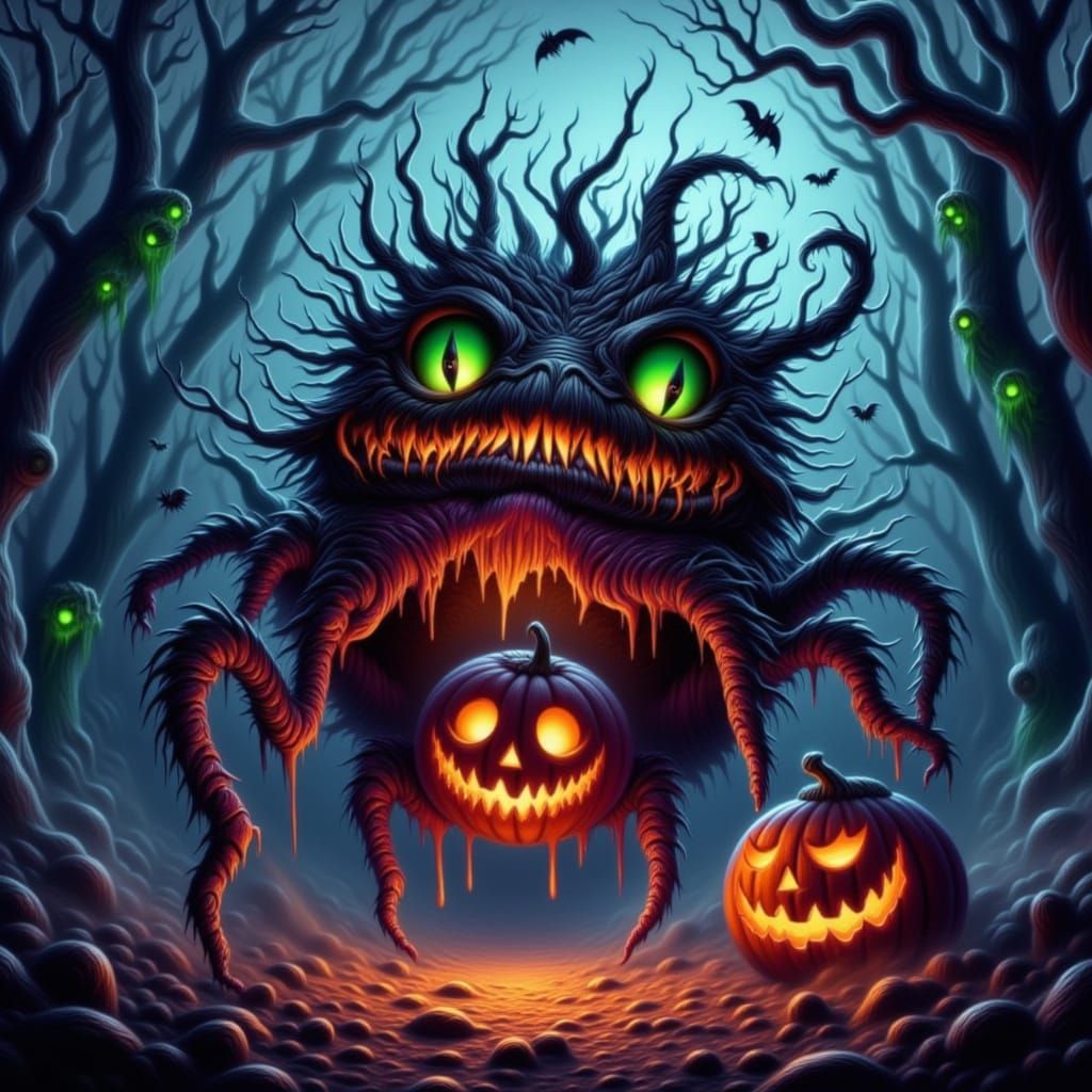 Spooky Halloween Creature Hybrid in Autumn Forest