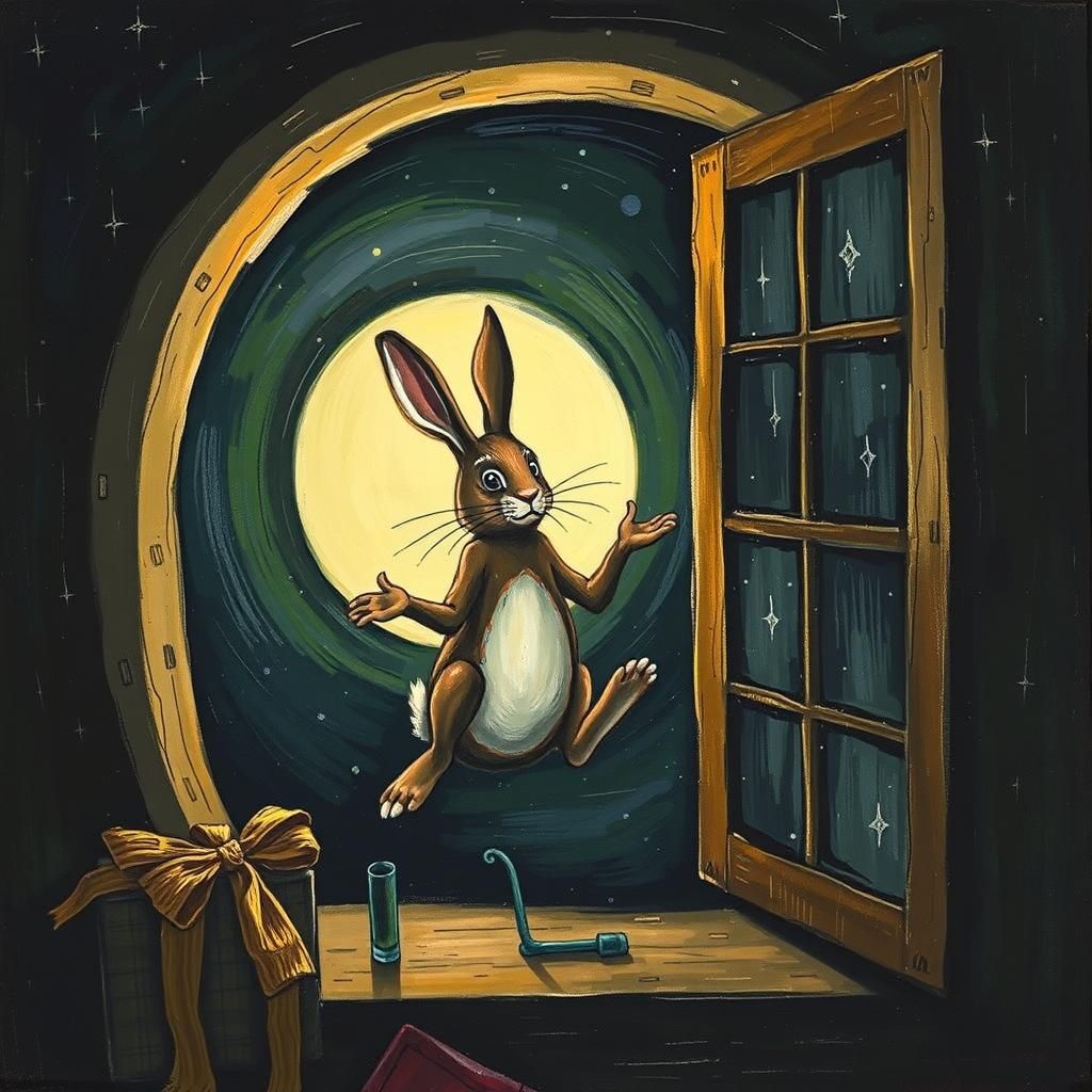 Moonlit Rabbit in Picasso Soutine Inspired Cubism