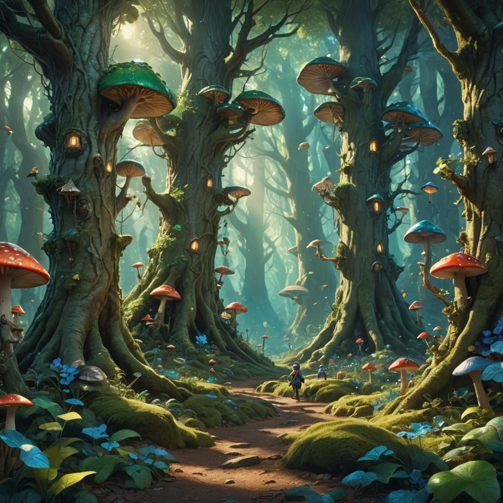 Elves Explore Magical Forest in Detailed Matte Painting