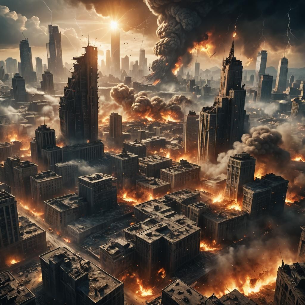 Epic Battlefield in Ruined Cityscape