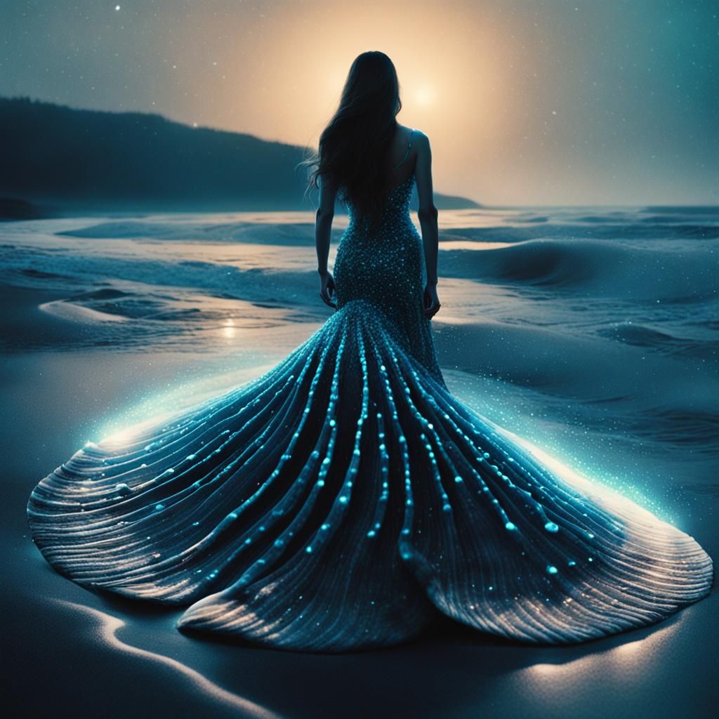 Bioluminescent Woman Emerges from Giant Clam