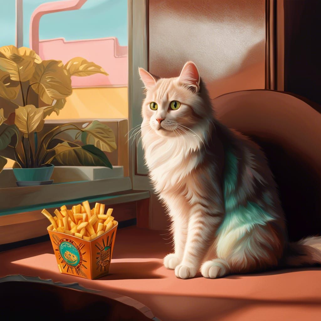 Cat Eating Fries: Pop-Art Anime Action Hero