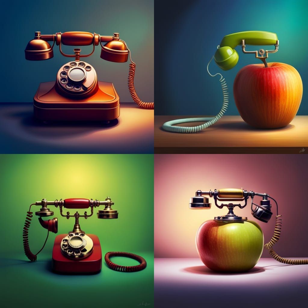 Apple Telephone: Hyperrealistic Splash Art Concept