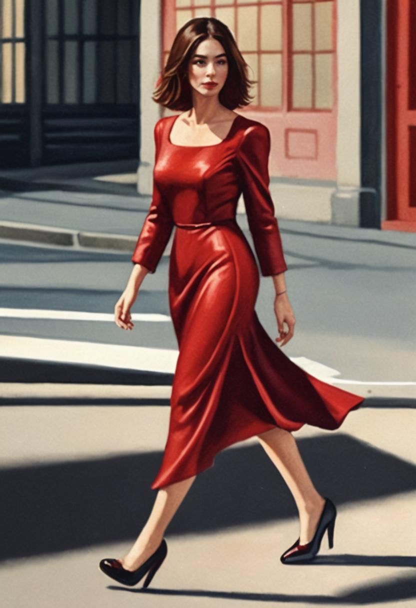 Woman in Red Dress: Painterly Digital Art