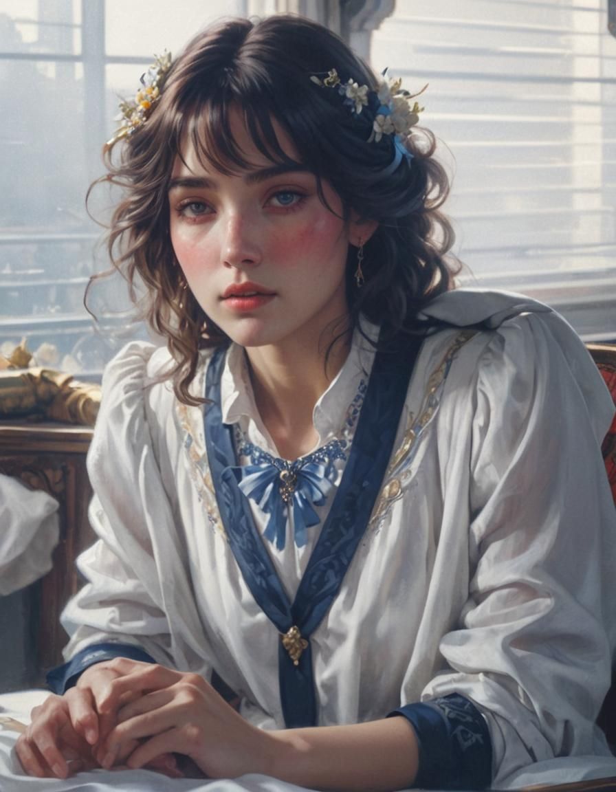 Angelic Woman in White Palace, Hyperdetailed Digital Art