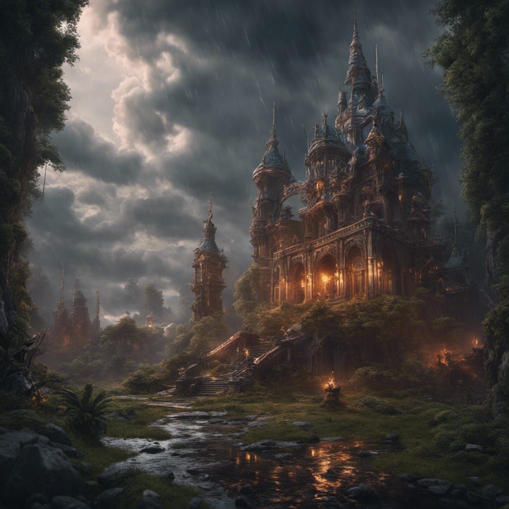 Detailed Rainstorm Matte Painting in Deep Color