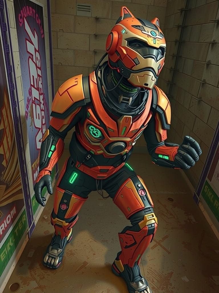 Cyberpunk Warrior in Iridescent Combat Armor