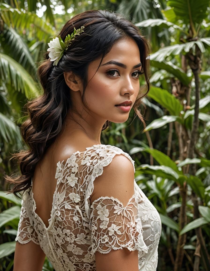 Tropical Back View of Young Indonesian Woman