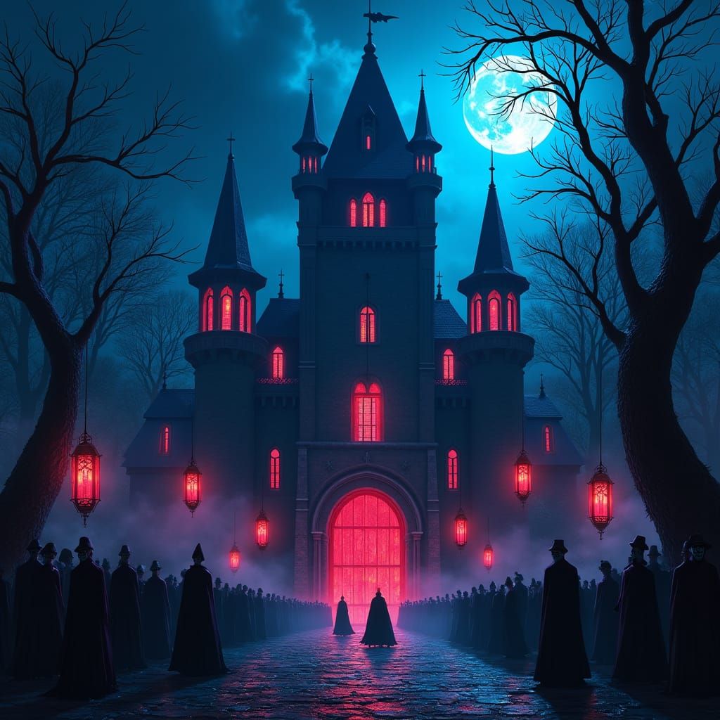 Gothic Castle Nightclub in Dark Synth Style