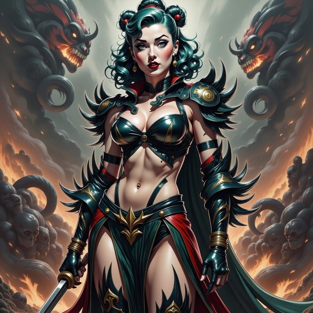 China-Themed Supervillainess on Battlefield in Anime Style