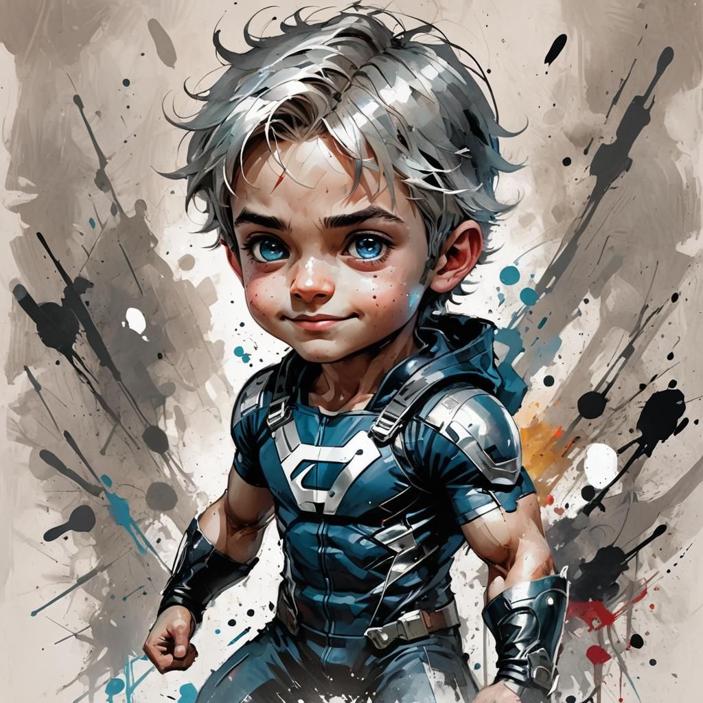 Adorable Chibi Quicksilver in Expressionist Comic Art