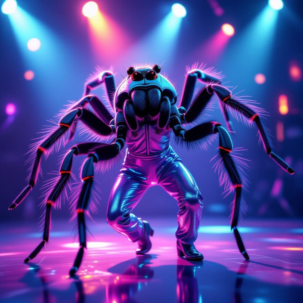 Tarantula Disco Dance in Futuristic Neon Style