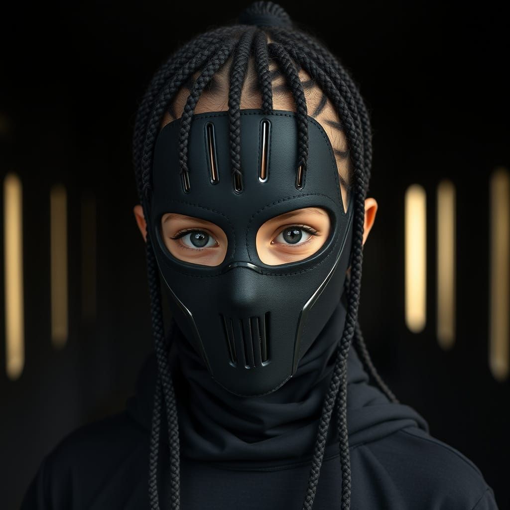 Girl in Black Mask with Cornrow Braids